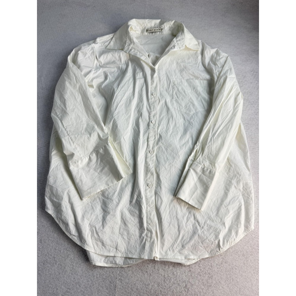 Alice + Olivia Shirt Womens Medium White Button Up Long Sleeve Relaxed Fit